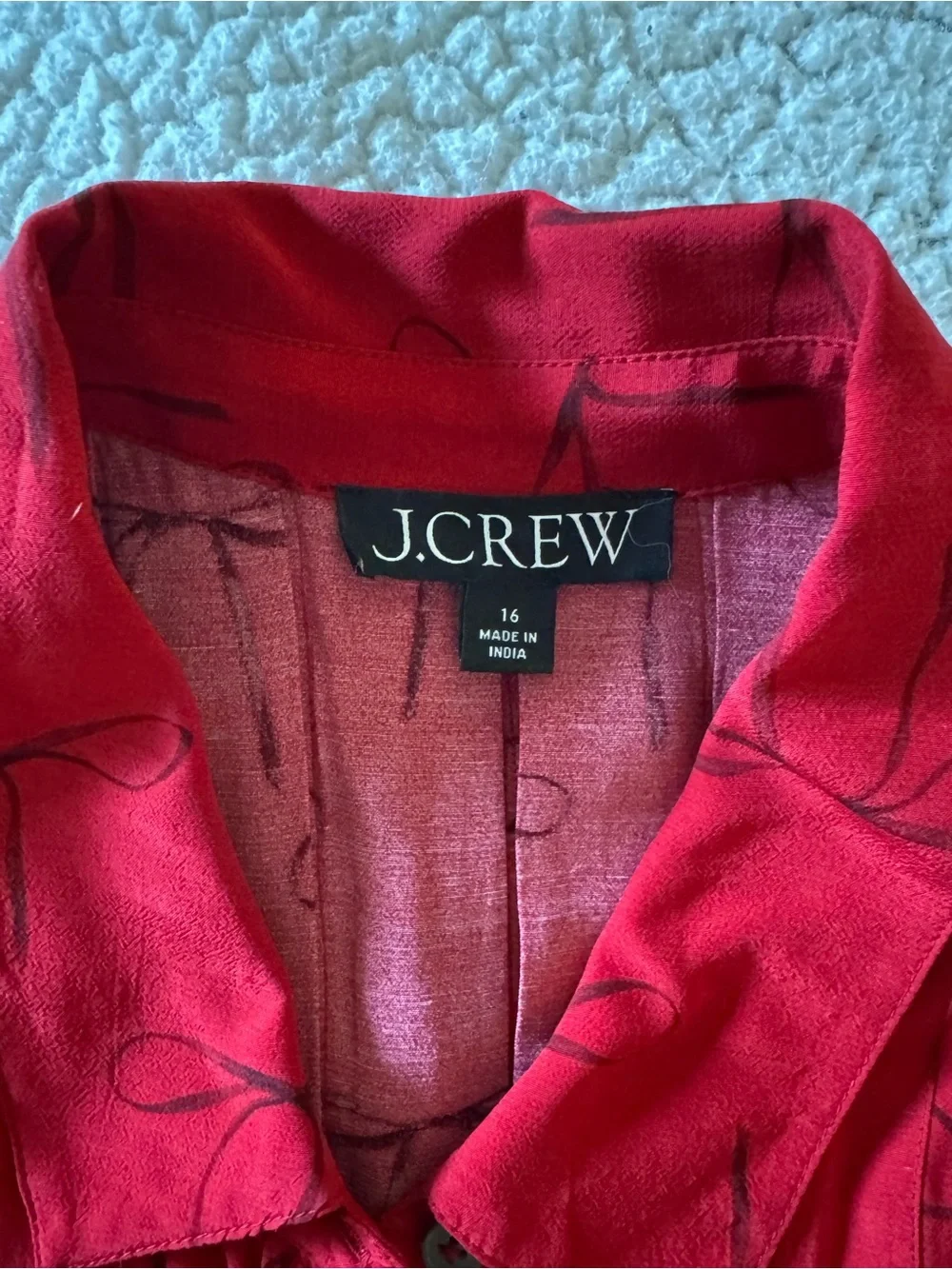 J.Crew Red Drapey Pleated Shirt-Dress in Bow Print Size 16
